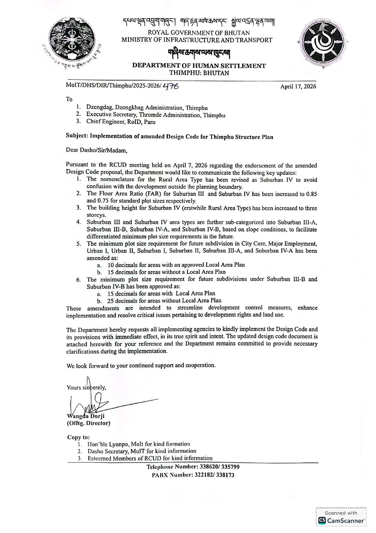 Sample Plan Code Letters Revised Design Code – Thimphu Thromde